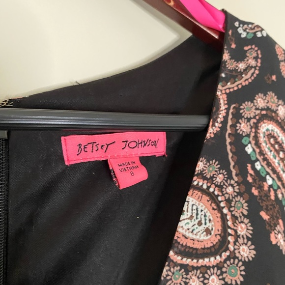 BETSEY JOHNSON PAISLEY PRINT BOHO RUFFLED DRESS BROWN AND PINK SZ 8 - Picture 3 of 8